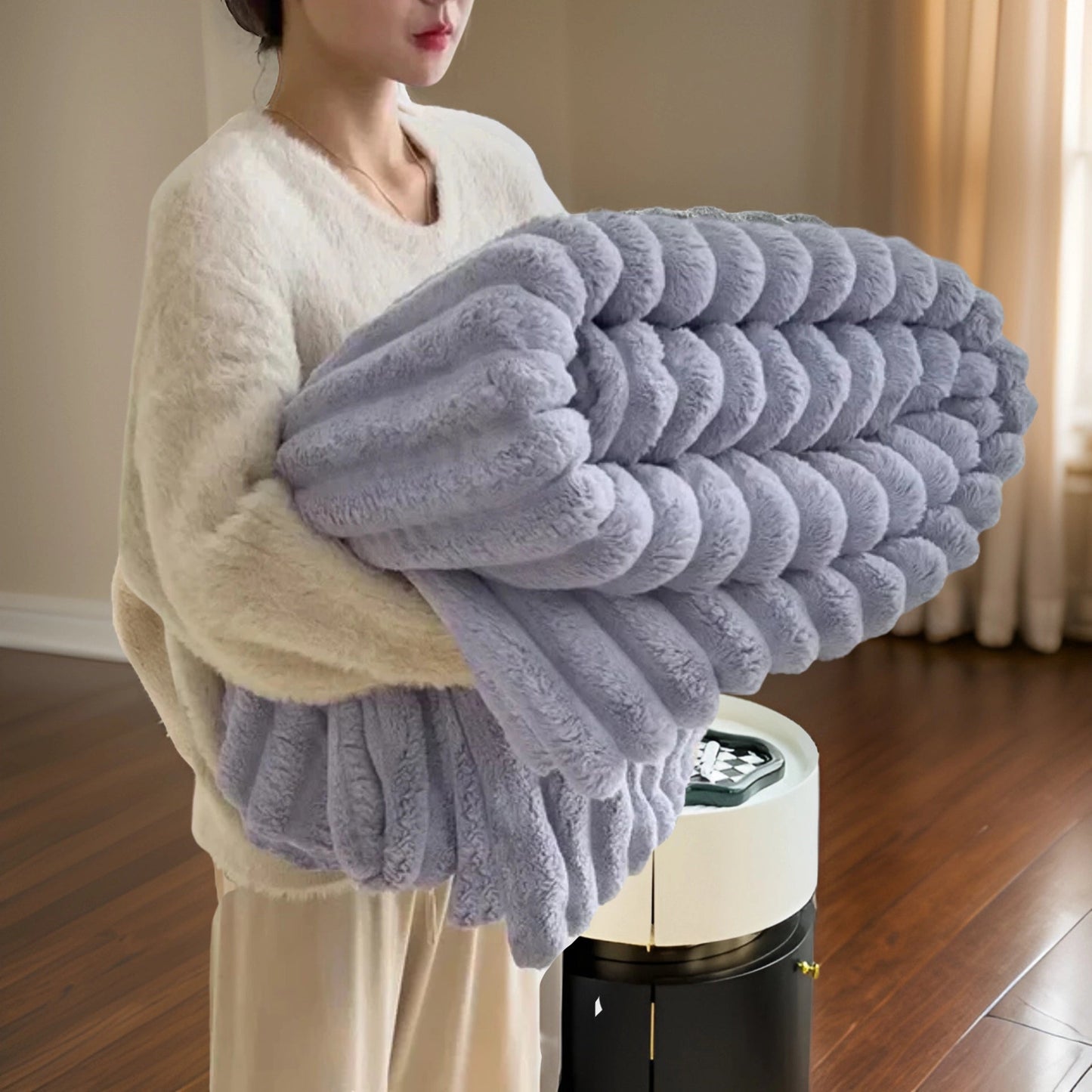 Luxe Chunky Knit Blanket Soft Modern Plush Home Decor Throw Purple NaLani