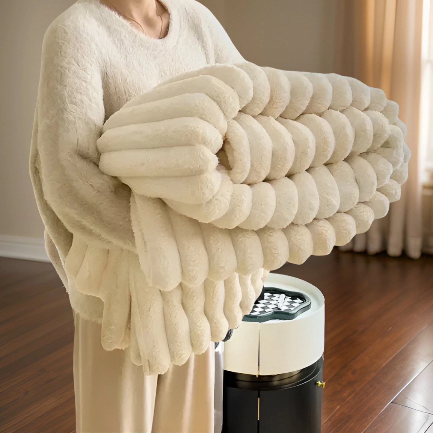 Luxe Chunky Knit Blanket Soft Modern Plush Home Decor Throw Cream NaLani