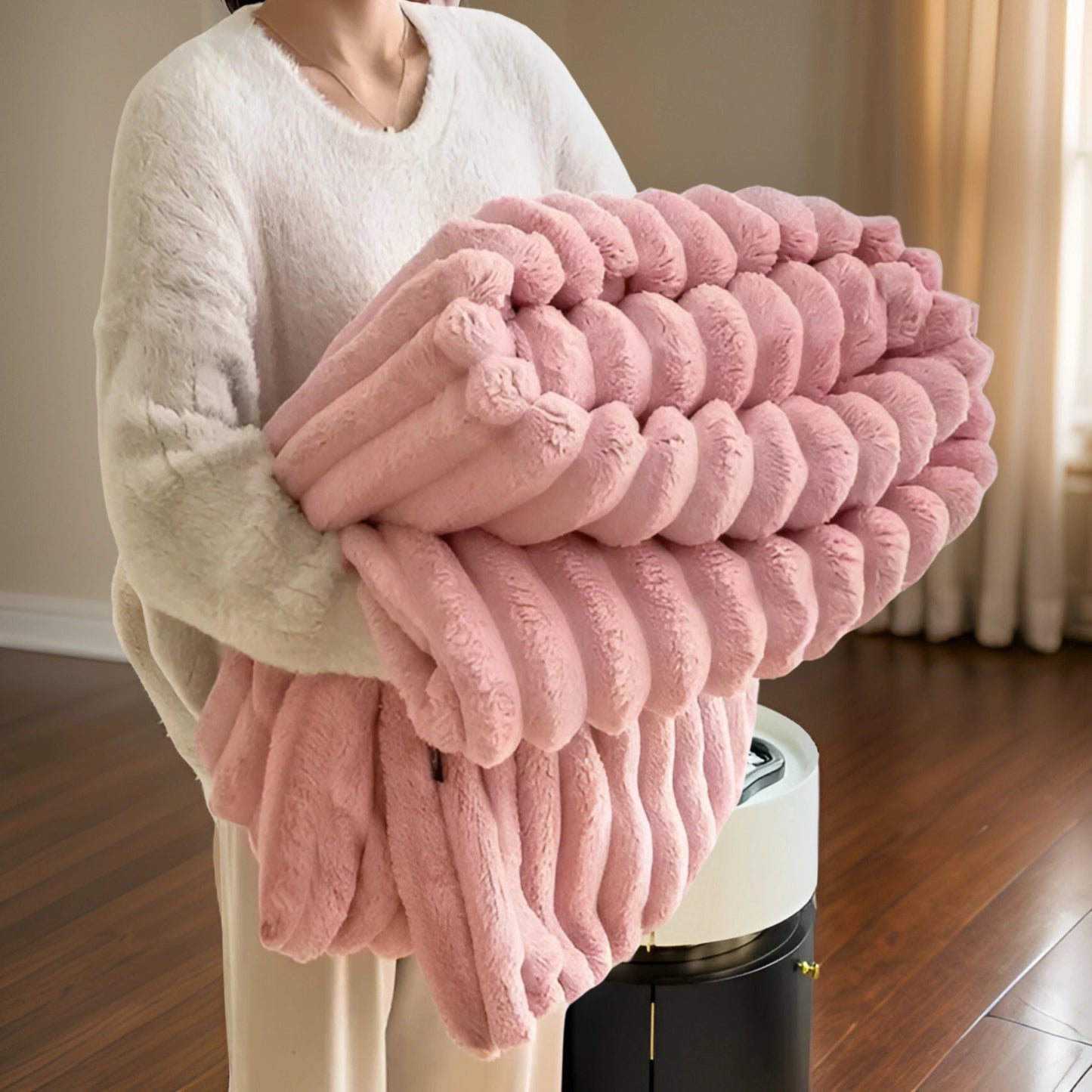 Luxe Chunky Knit Blanket Soft Modern Plush Home Decor Throw Pink NaLani