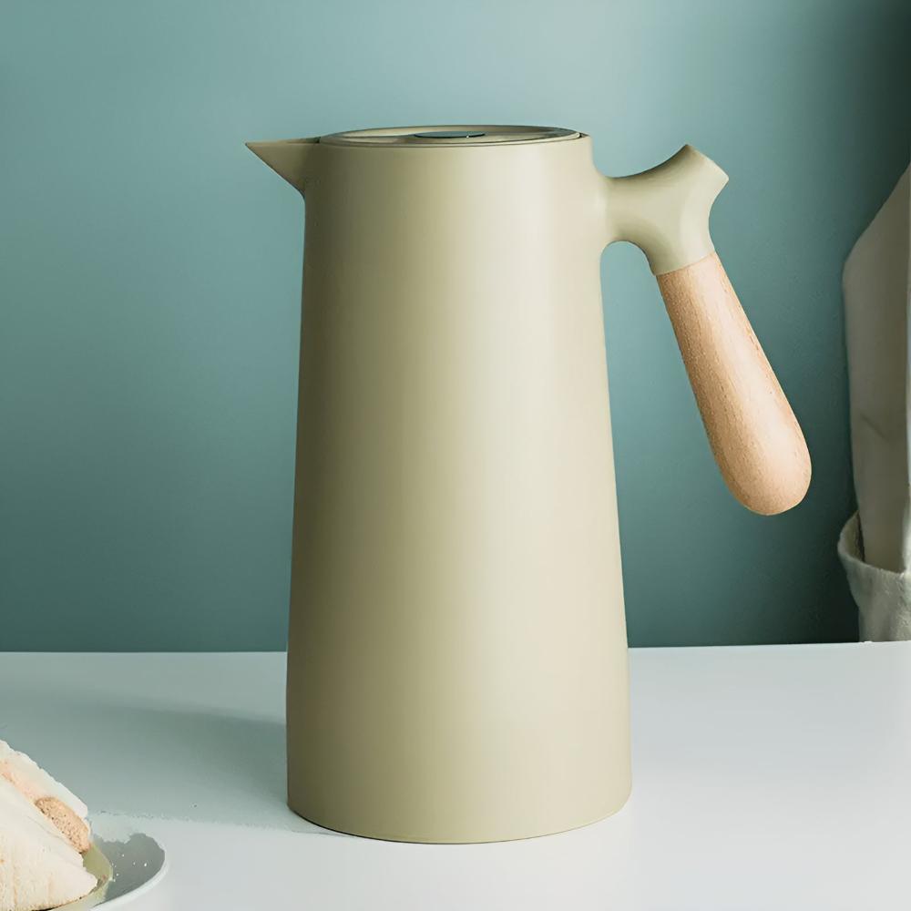 Insulated Carafe With Wood Handle Keeps Beverages Hot Moss green NALANI
