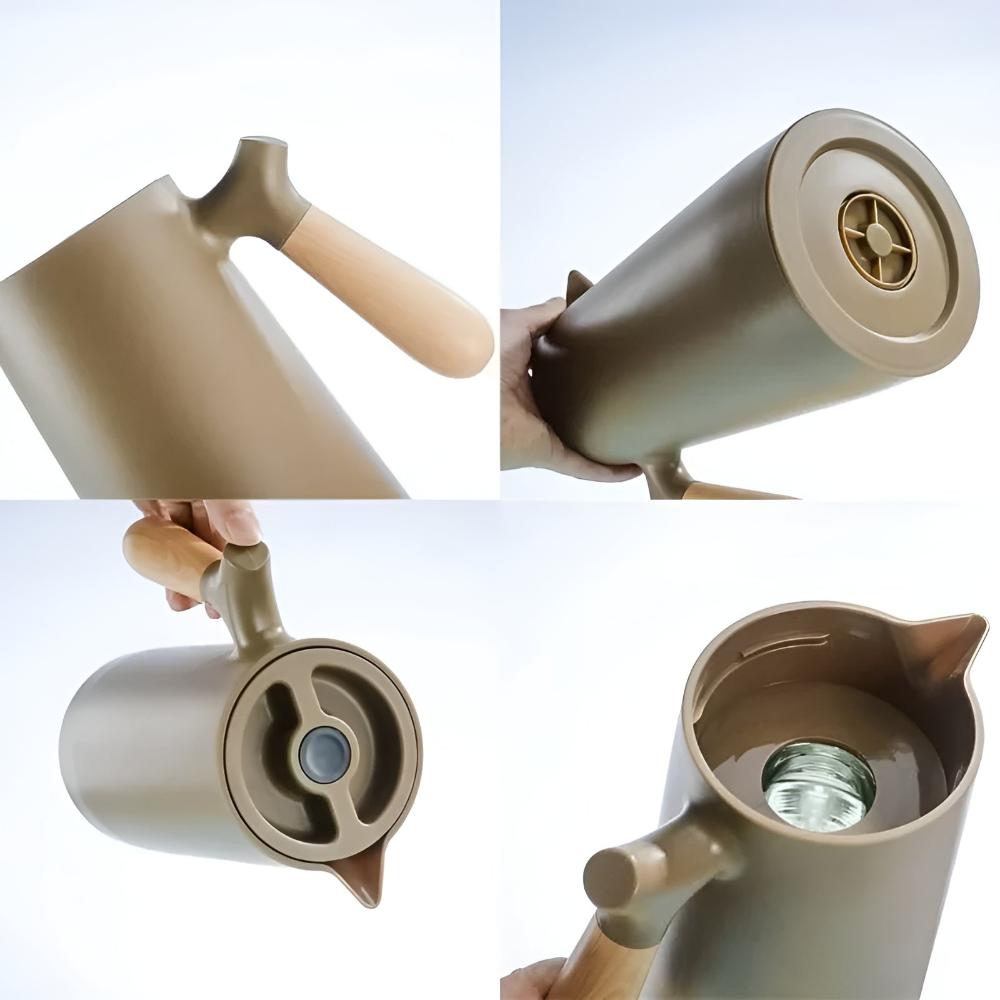 Insulated Carafe With Wood Handle Keeps Beverages Hot NALANI