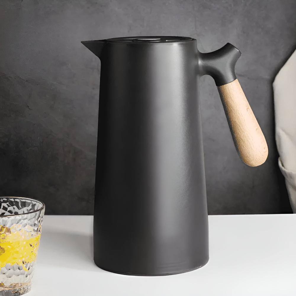 Insulated Carafe With Wood Handle Keeps Beverages Hot Deep black NALANI