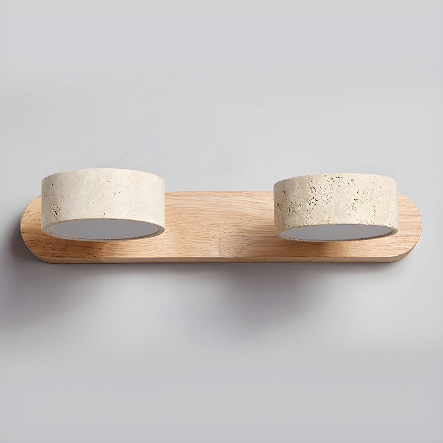 Travertine Duo Wall Light With Wood Accents Warm Glow NALANI