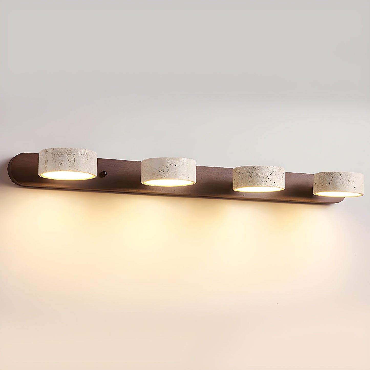 Travertine Duo Wall Light With Wood Accents Warm Glow 4-Lights: ∅ 27.6″ x H 2.4″ Walnut Color NALANI
