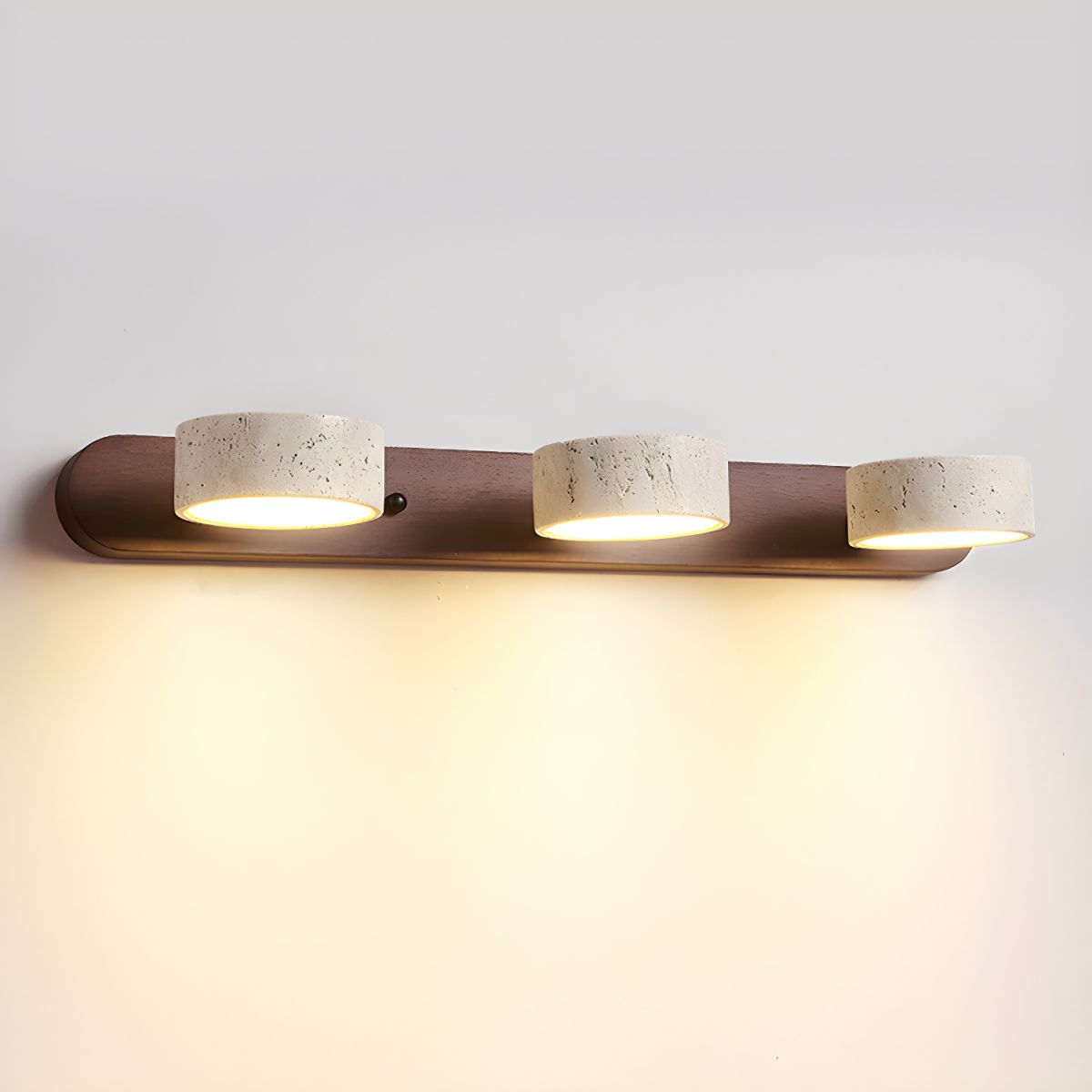 Travertine Duo Wall Light With Wood Accents Warm Glow 3-Lights: ∅ 20.1″ x H 2.4″ Walnut Color Warm Light NALANI
