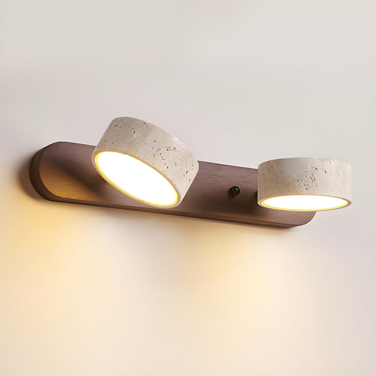 Travertine Duo Wall Light With Wood Accents Warm Glow NALANI