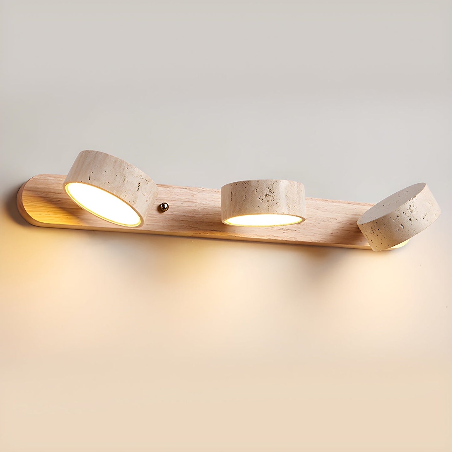 Travertine Duo Wall Light With Wood Accents Warm Glow NALANI