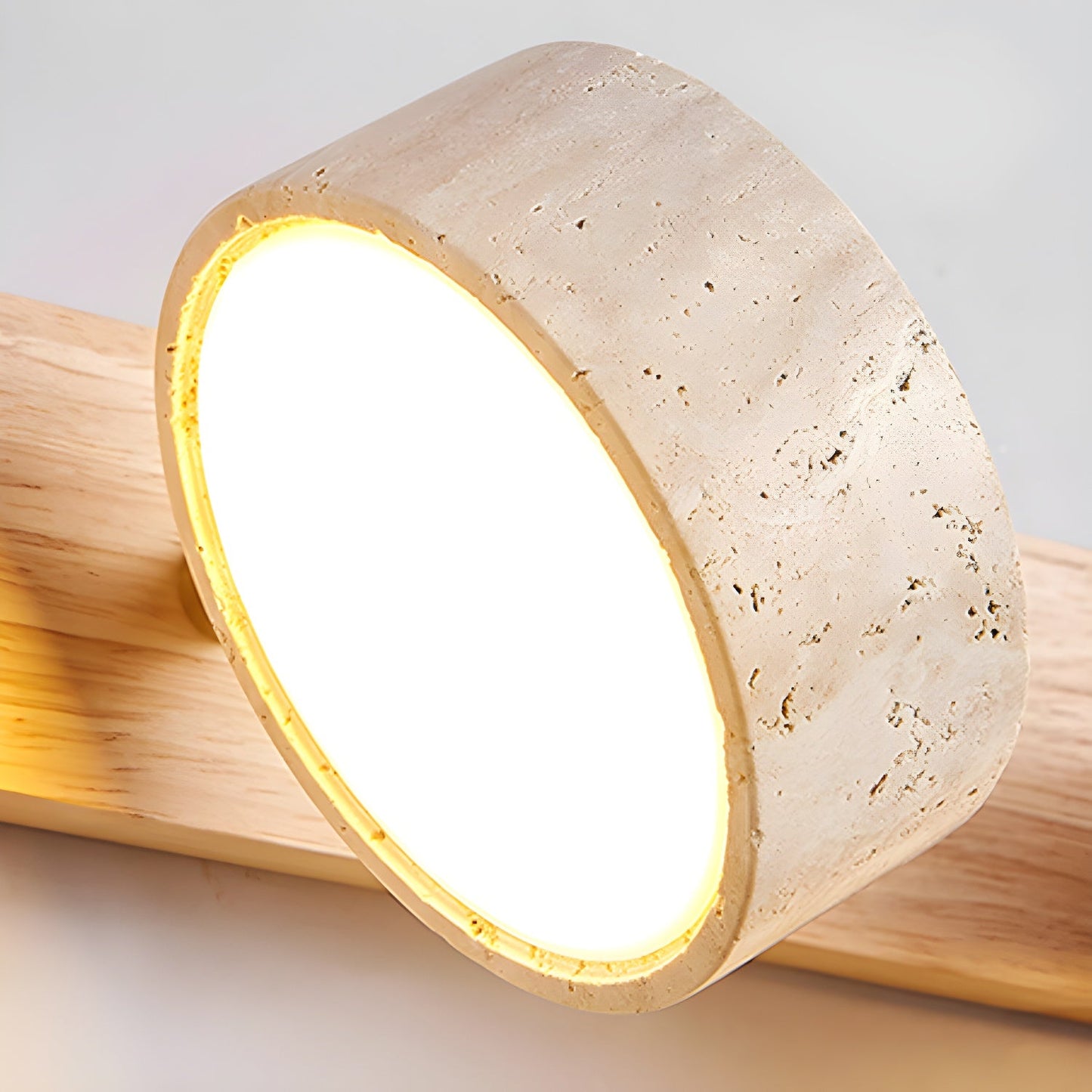 Travertine Duo Wall Light With Wood Accents Warm Glow NALANI