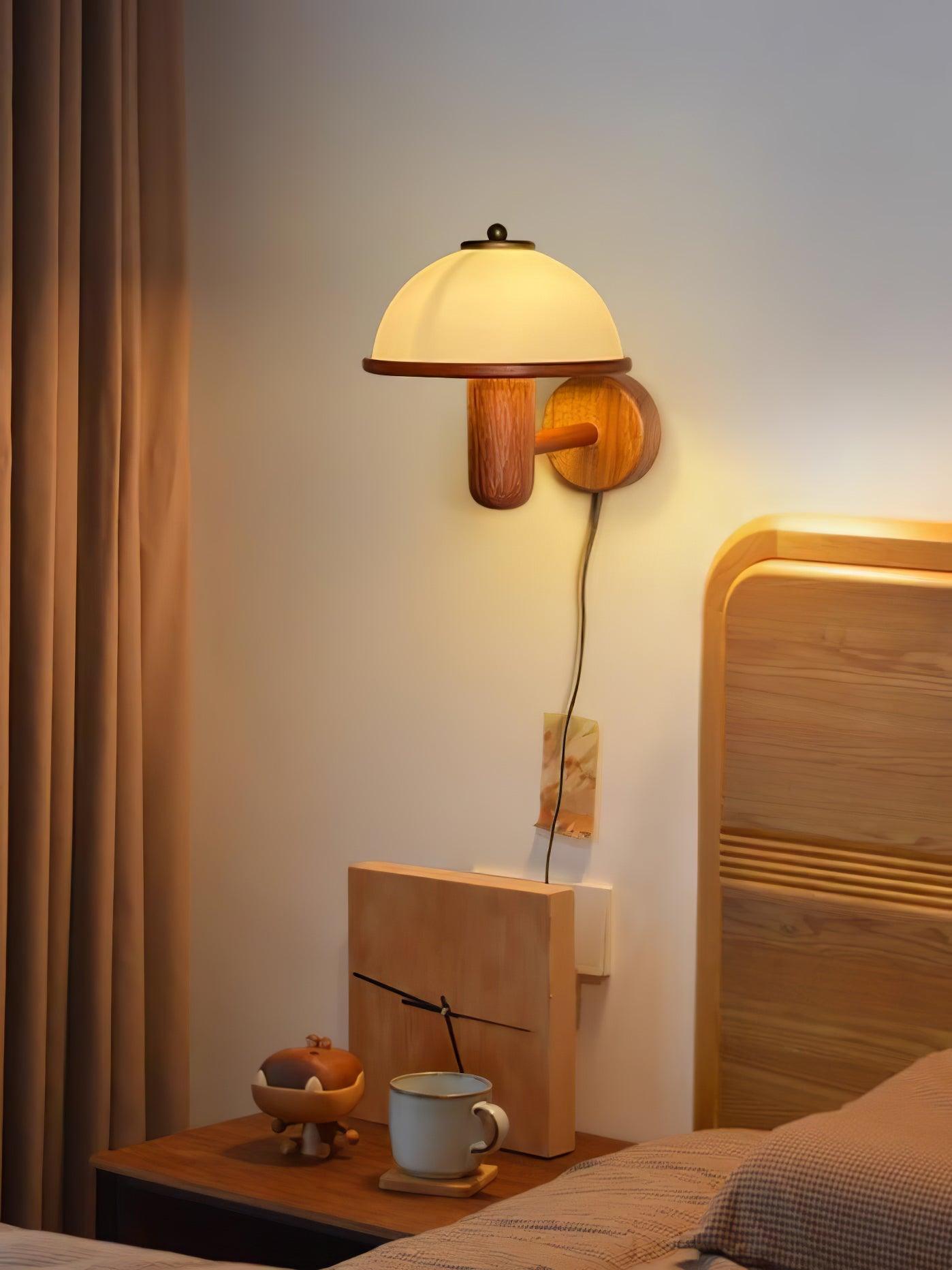 Oak Wood Mushroom Wall Lamp Ambient Living Room Light NALANI