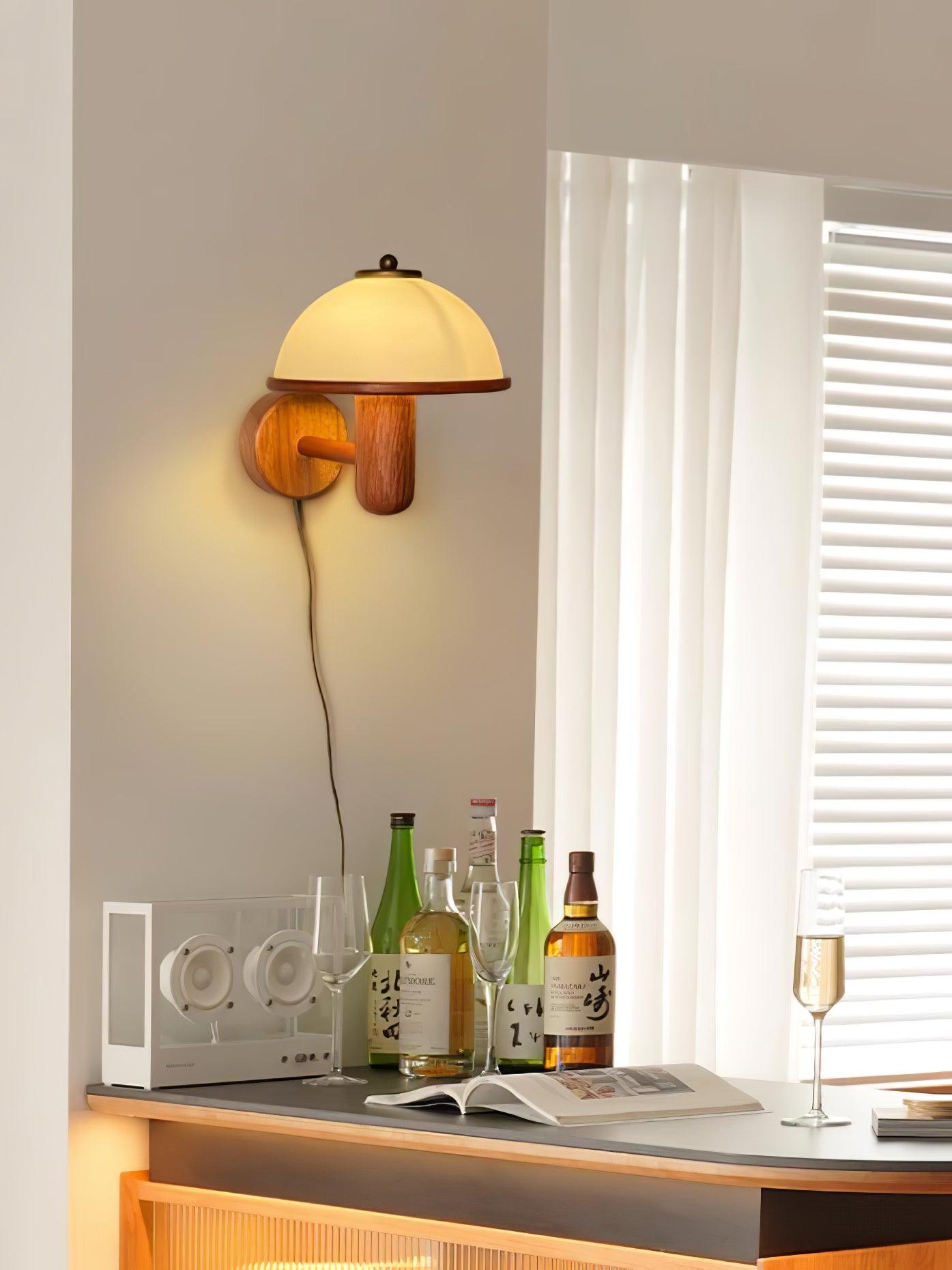 Oak Wood Mushroom Wall Lamp Ambient Living Room Light NALANI