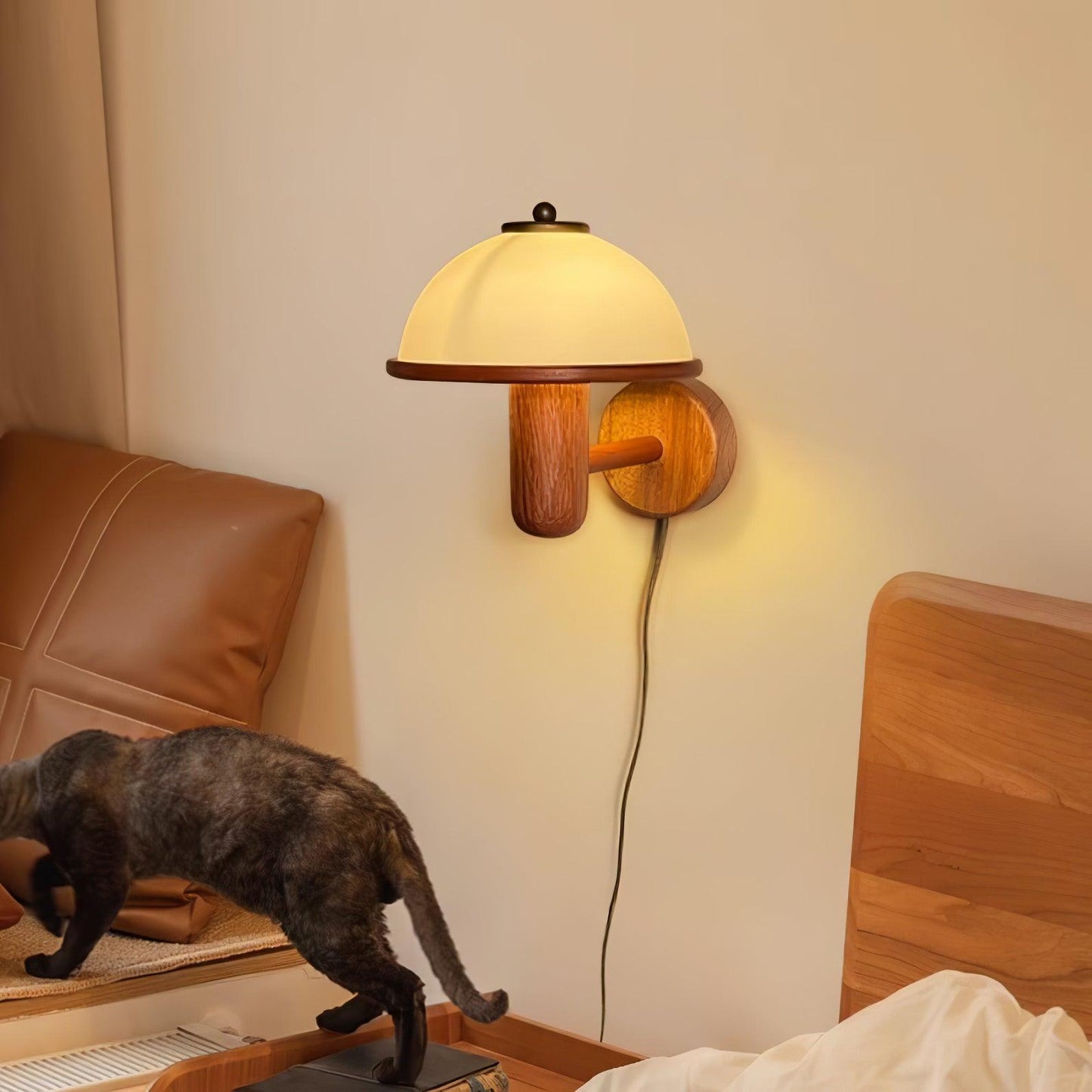 Oak Wood Mushroom Wall Lamp Ambient Living Room Light NALANI