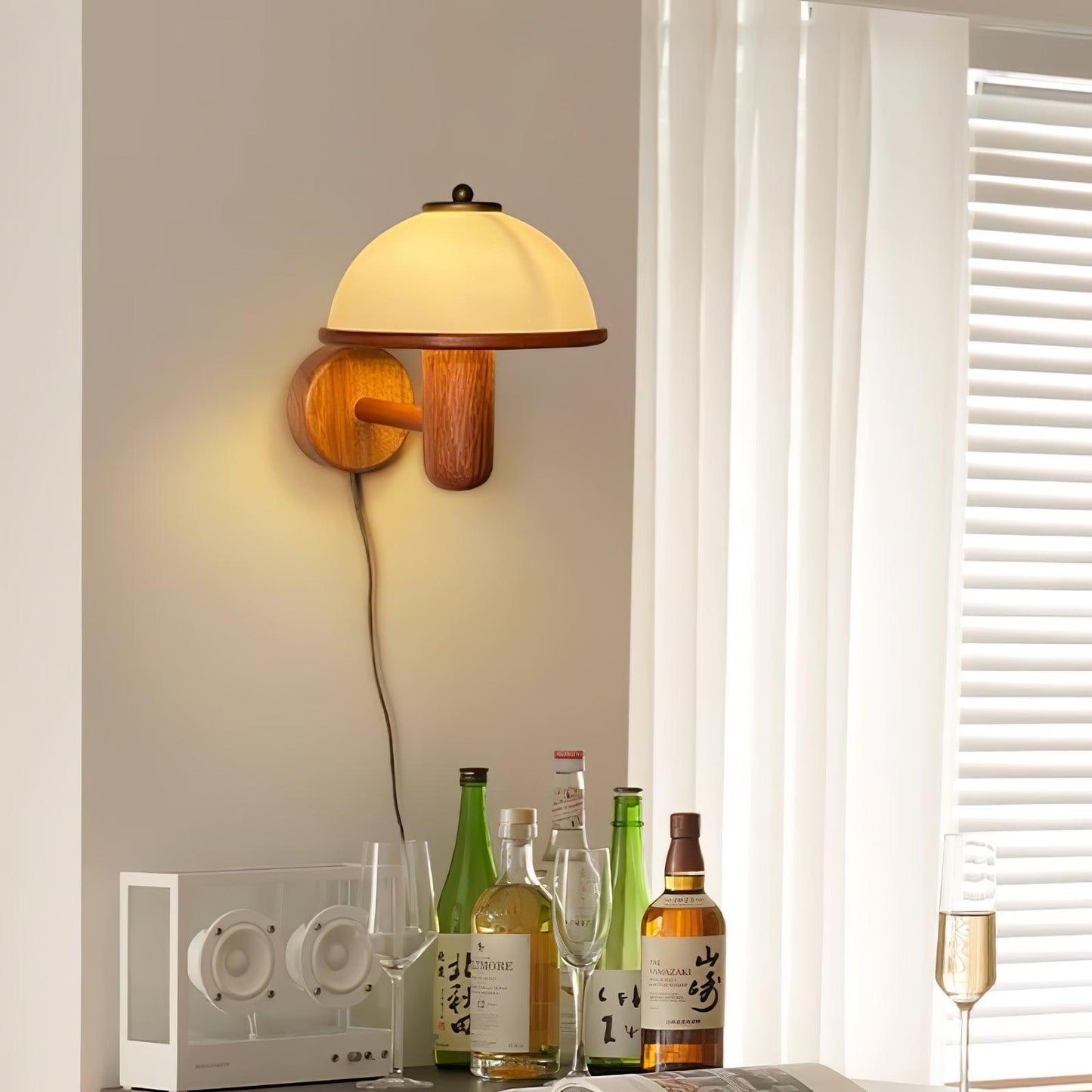 Oak Wood Mushroom Wall Lamp Ambient Living Room Light NALANI