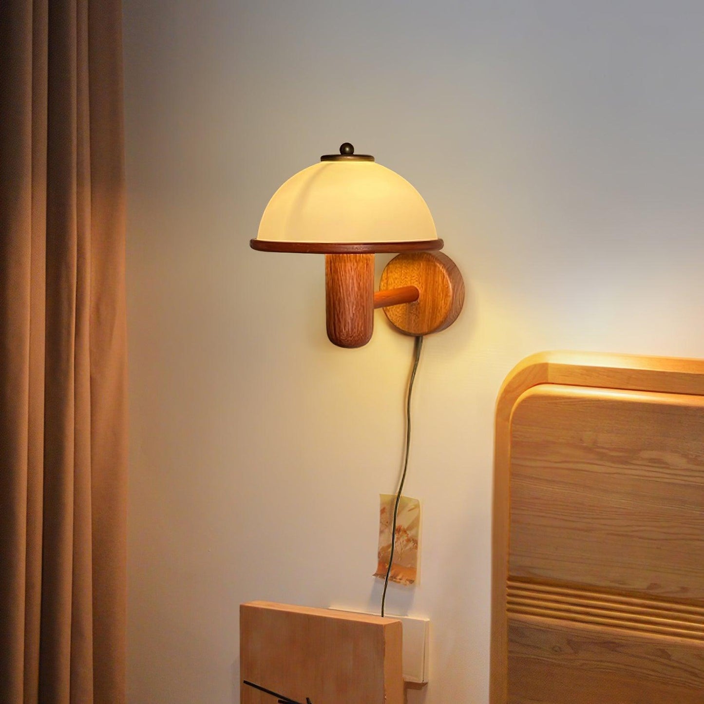 Oak Wood Mushroom Wall Lamp Ambient Living Room Light NALANI