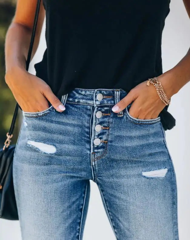 Caleni | Women's modern slim fit ripped denim jeans
