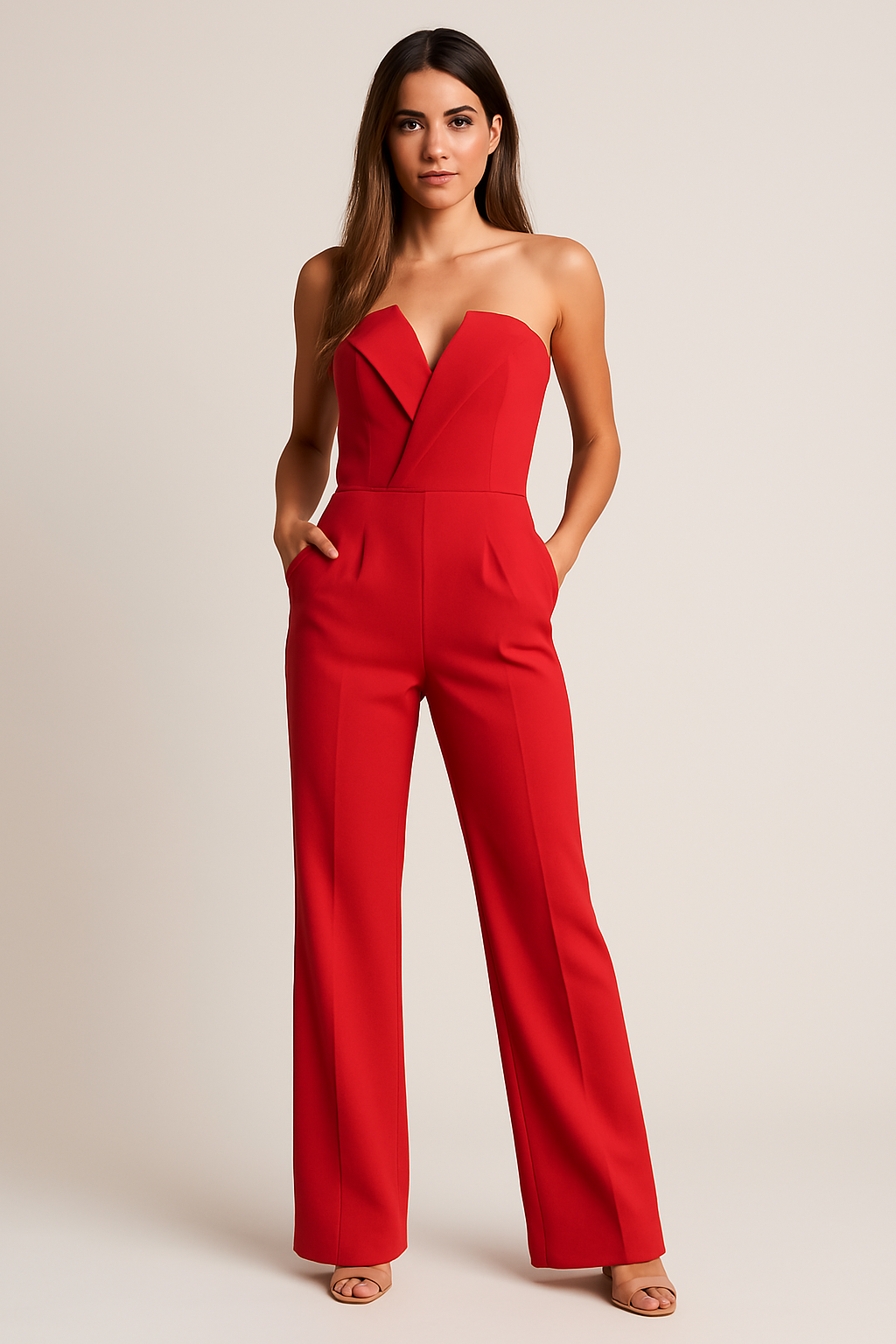 Sleeveless One-Piece Jumpsuit With V-Neck And Wide-Leg Trousers