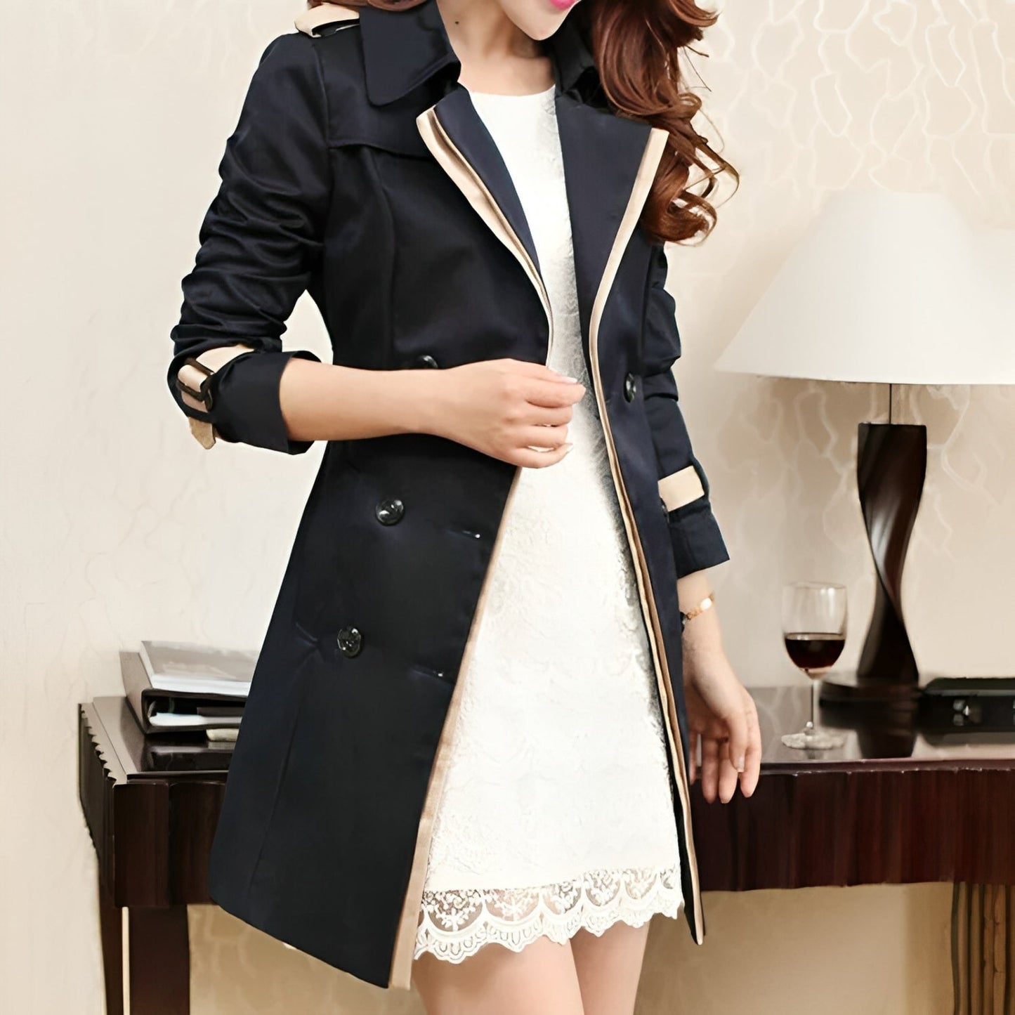 Fedar | Women’s Trench Coat – Slim Fit – Double-Breasted – Knee Length – Structured Fabric