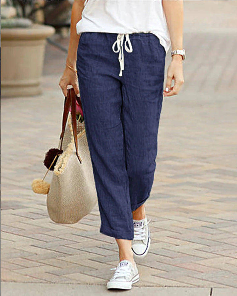 Ovara | Women's Trousers - Relaxed Fit - Elastic Waist with Drawstring - Lightweight Casual Wear