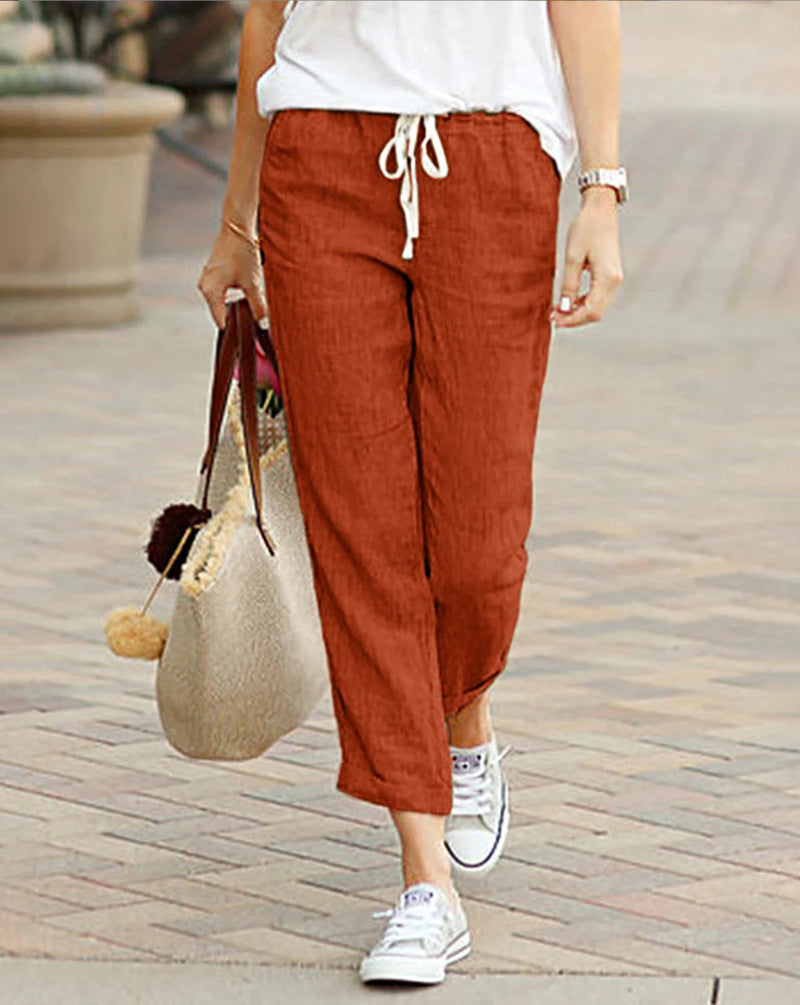 Ovara | Women's Trousers - Relaxed Fit - Elastic Waist with Drawstring - Lightweight Casual Wear