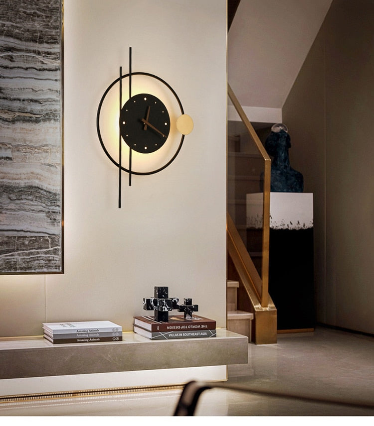 Artistic Black Wall Clock with Integrated Lamp for Home and Office Decor NaLani