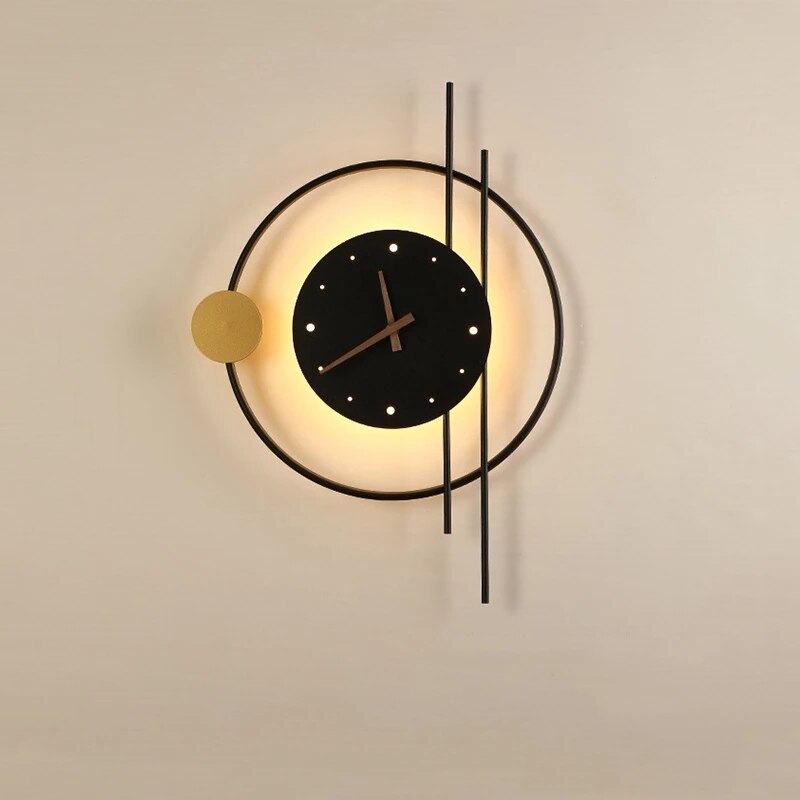 Artistic Black Wall Clock with Integrated Lamp for Home and Office Decor Black NaLani
