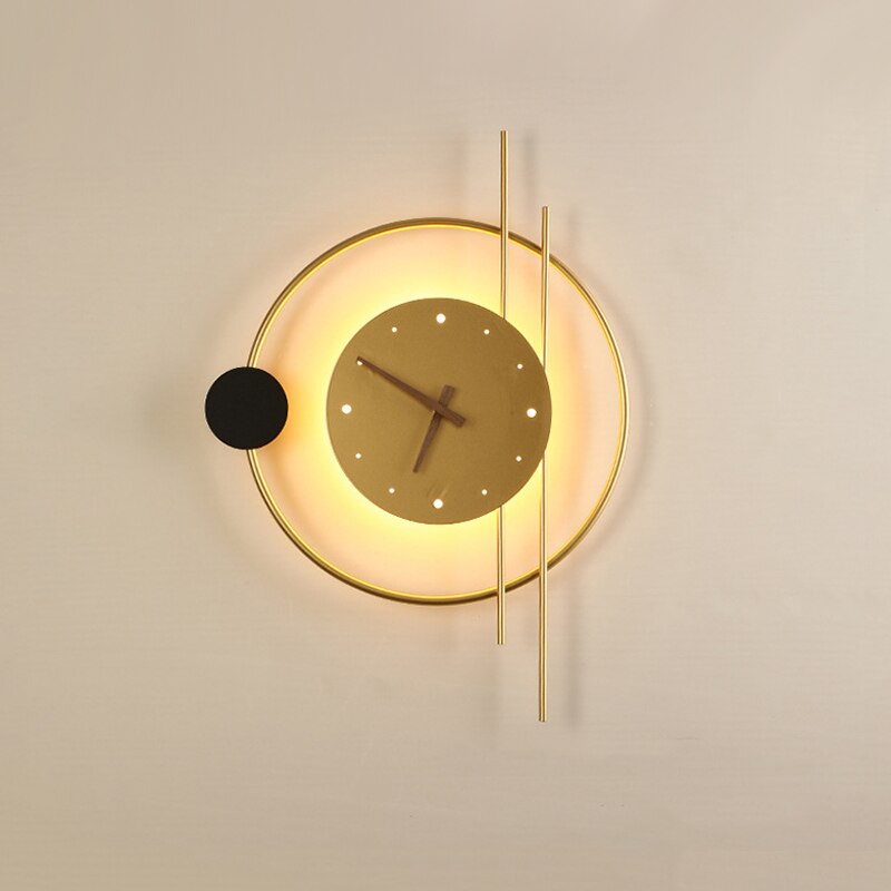 Artistic Wall Clock with Integrated Lamp for Modern Home Decor Gold NaLani
