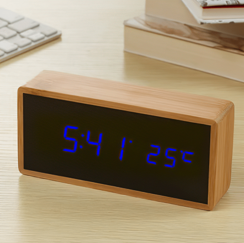 Bamboo LED Alarm Clock - Minimalist Design Blue NaLani