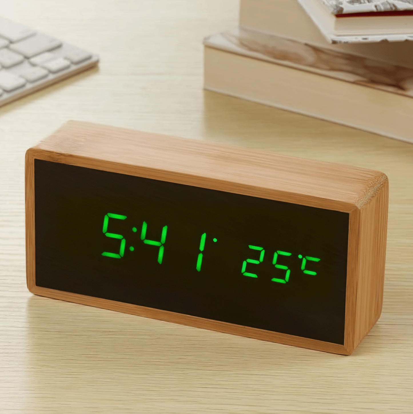Bamboo LED Alarm Clock - Minimalist Design Green NaLani