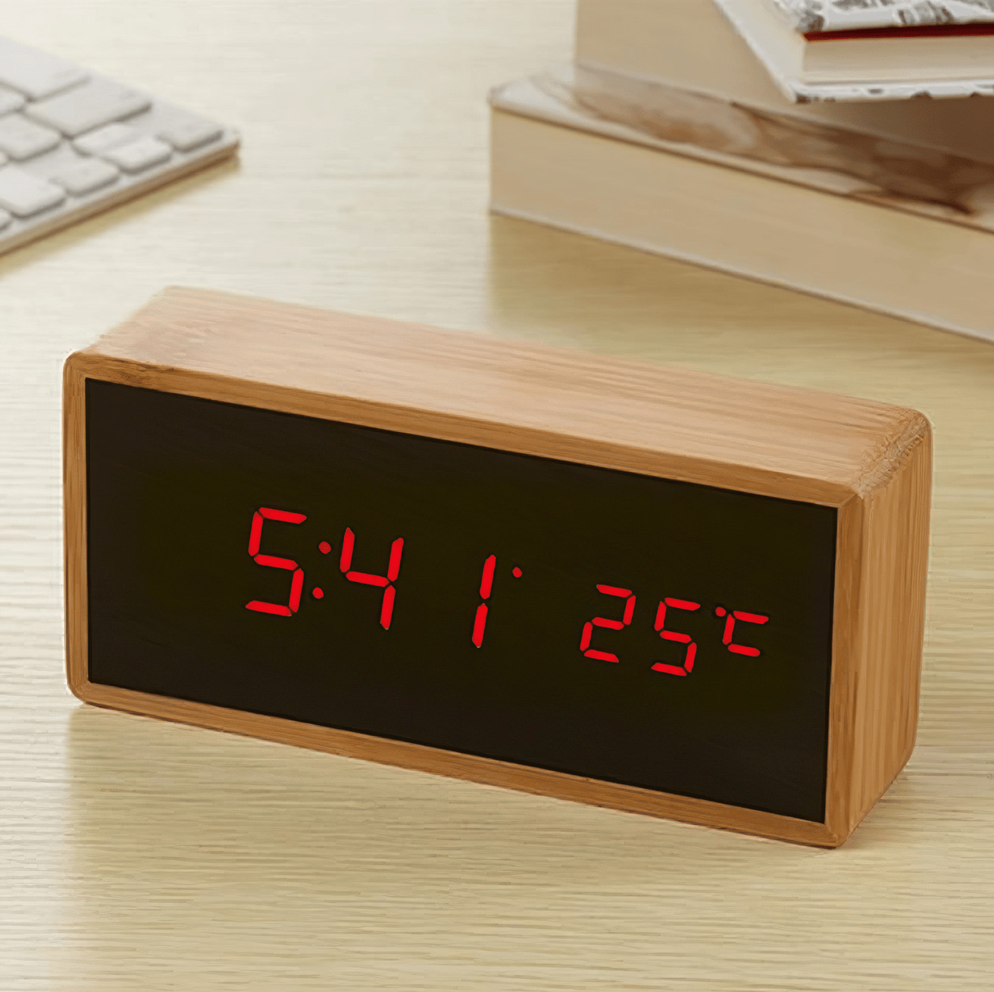 Bamboo LED Alarm Clock - Minimalist Design Red NaLani