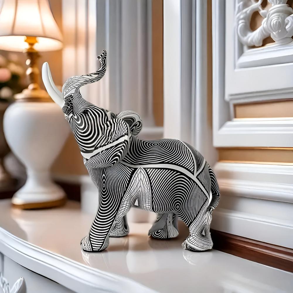Black and White Spiral Elephant Figurine for Home Décor Accent NaLani