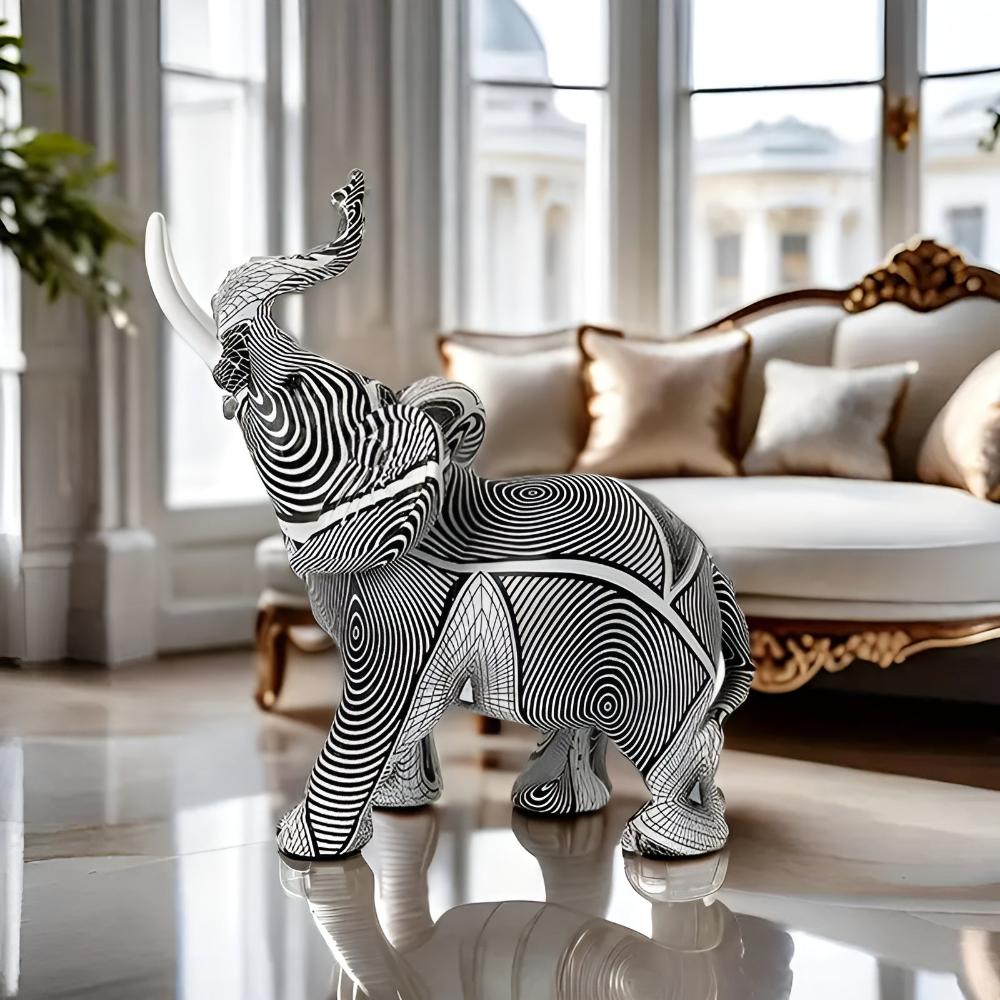 Black and White Spiral Elephant Figurine for Home Décor Accent NaLani