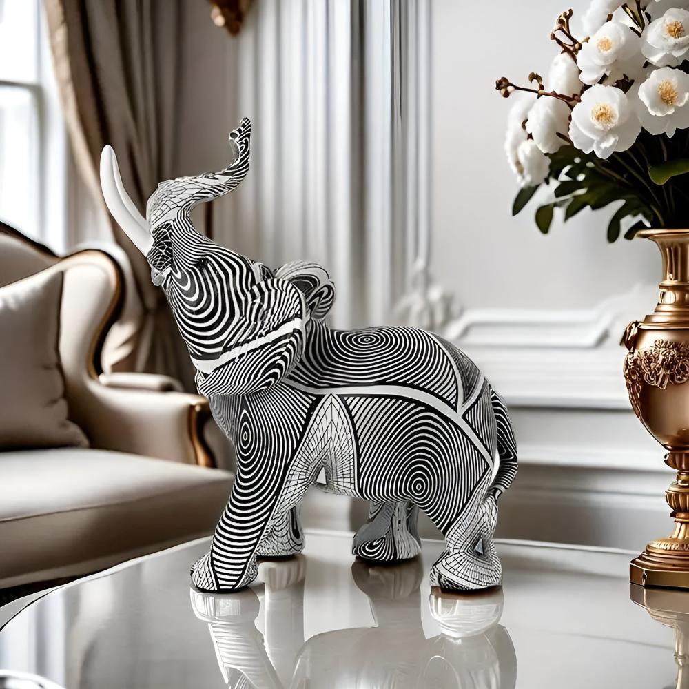 Black and White Spiral Elephant Figurine for Home Décor Accent NaLani