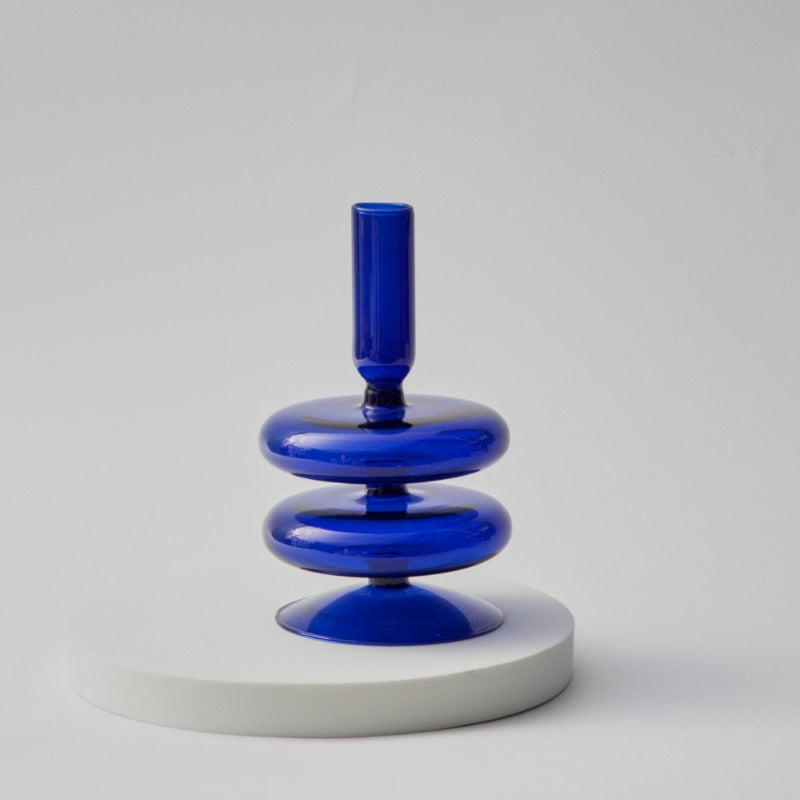 Blue Glass Taper Candle Holder and Vase Collection for Home Decor 2 Tier Holder NaLani