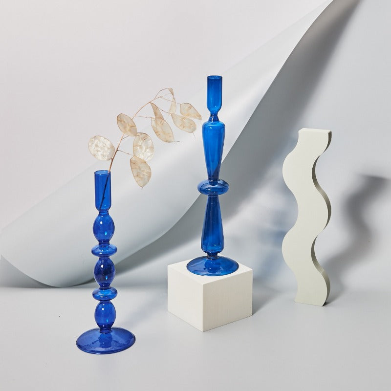 Blue Glass Taper Candle Holder and Vase Collection for Home Decor NaLani