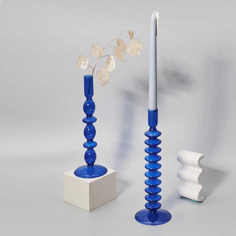 Blue Glass Taper Candle Holder and Vase Collection for Home Decor NaLani