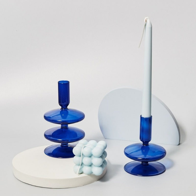 Blue Glass Taper Candle Holder and Vase Collection for Home Decor NaLani