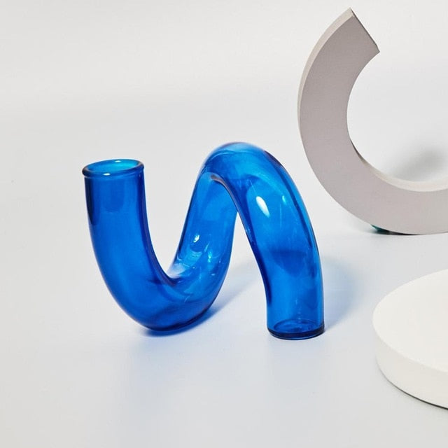 Blue Glass Taper Candle Holder and Vase Collection for Home Decor Blue Twist NaLani