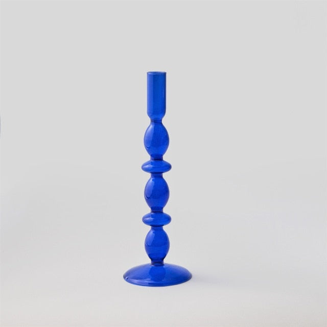 Blue Glass Taper Candle Holder and Vase Collection for Home Decor King Candle Holder NaLani