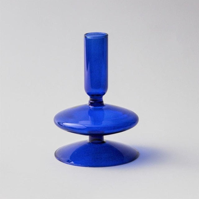Blue Glass Taper Candle Holder and Vase Collection for Home Decor Slim 1 Tier Holder NaLani