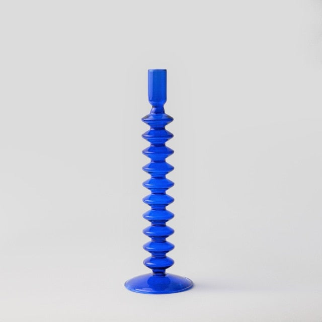 Blue Glass Taper Candle Holder and Vase Collection for Home Decor Swirl Candle Holder NaLani