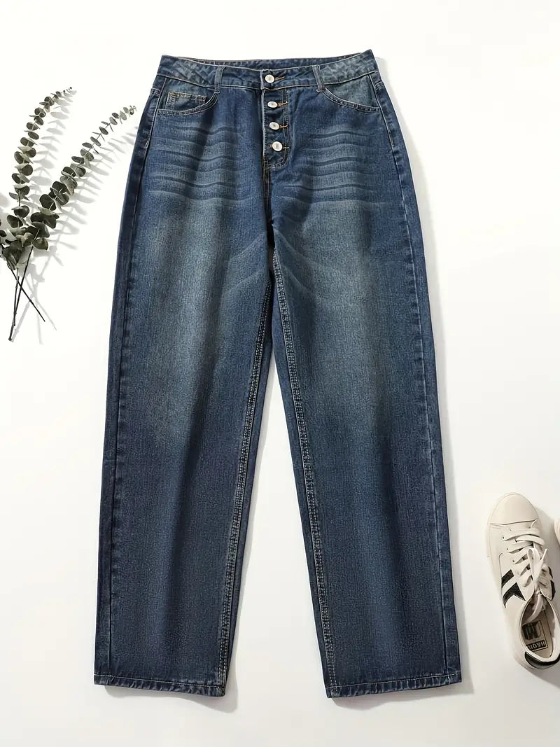 Caleni | Women's high-waisted casual loose denim jeans