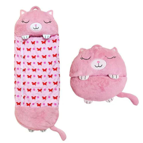 Magical Kids Plush Sleeping Bag With Pillow All In One Pink cat NALANI