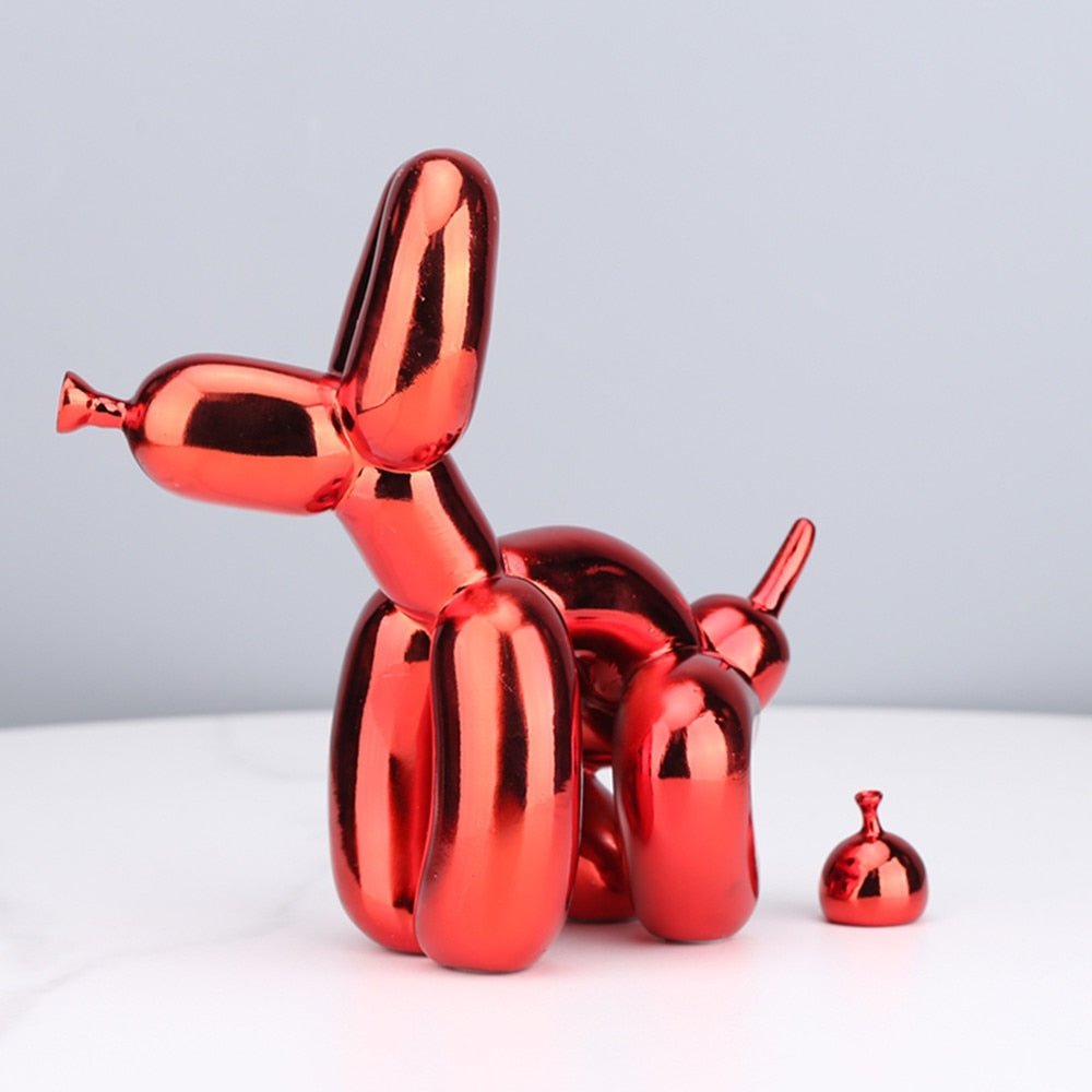 Crayvora | Balloon Dog Doing Business Sculpture - Unique Home Office Decor Shiny Red NaLani