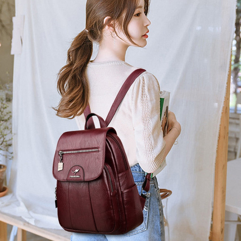 Leather Women Backpack Durable Elegant Daypack For Travel NALANI