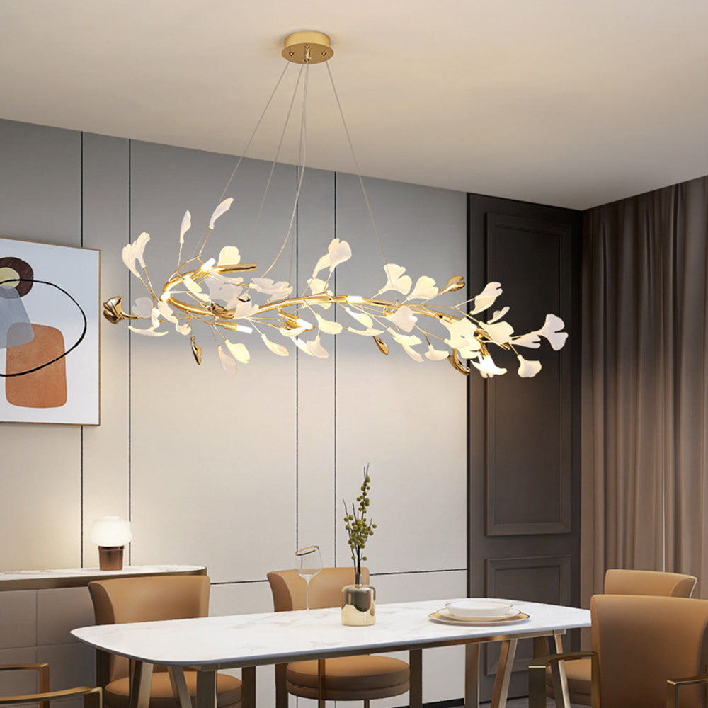 Diapole | Design Ceramic Chandelier for a Refined Interior Length 120 cm Width 65 cm Height 35 cm 52 pieces (8 gold leaves + 44 white leaves) NaLani