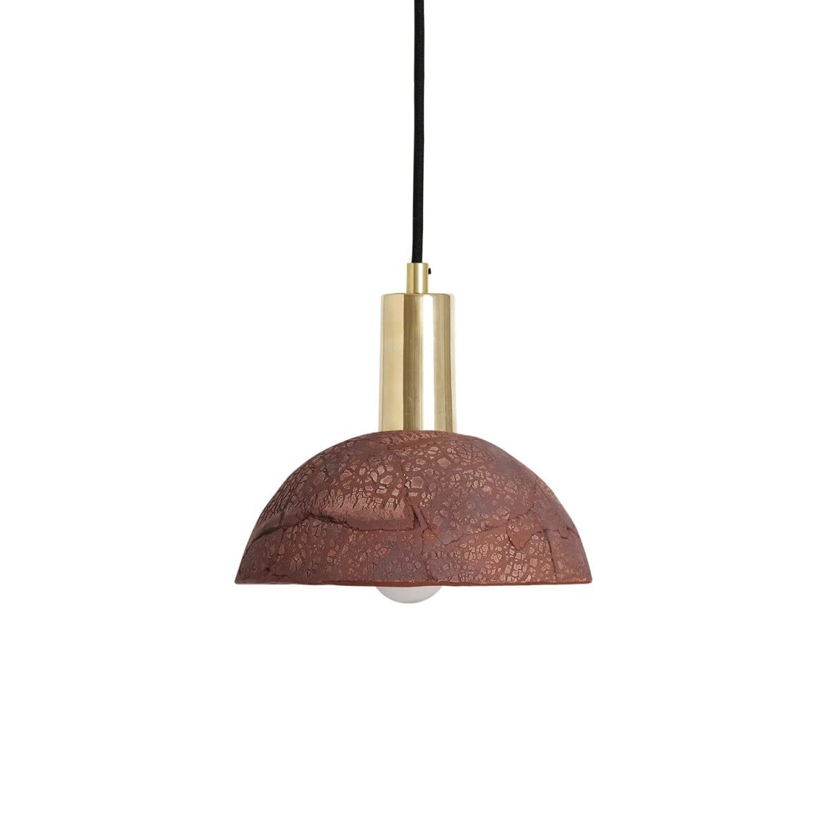 Diapole | Organic Ceramic Dome Pendant Light 20cm in Red Iron Finish Polished Brass NaLani