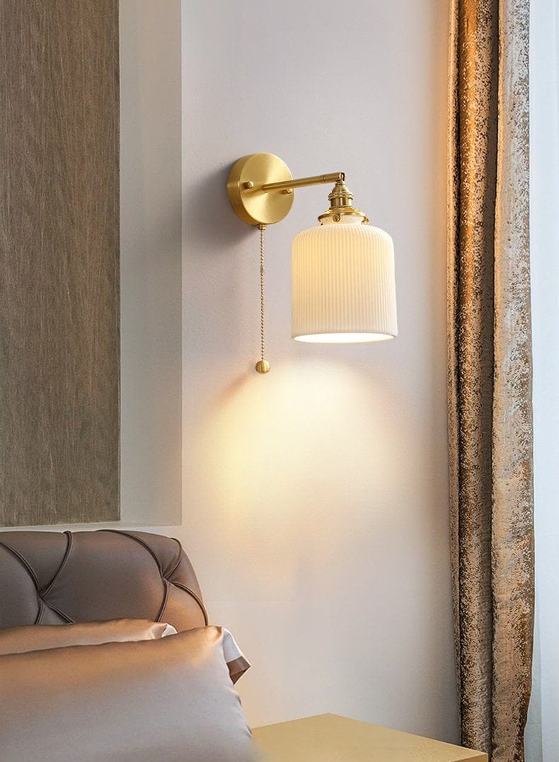 Diapole | Ribbed Ceramic Wall Light in Long Cylinder Lantern Shape with Bulb NaLani