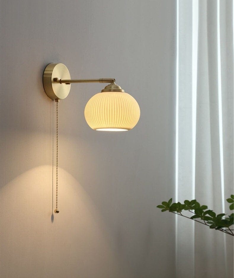 Diapole | Ribbed Ceramic Wall Light in Long Cylinder Lantern Shape with Bulb Ball NaLani