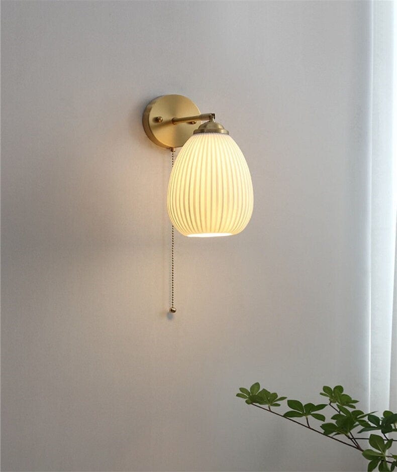 Diapole | Ribbed Ceramic Wall Light in Long Cylinder Lantern Shape with Bulb Egg NaLani