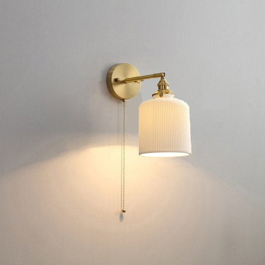 Diapole | Ribbed Ceramic Wall Light in Long Cylinder Lantern Shape with Bulb Long Cylinder NaLani
