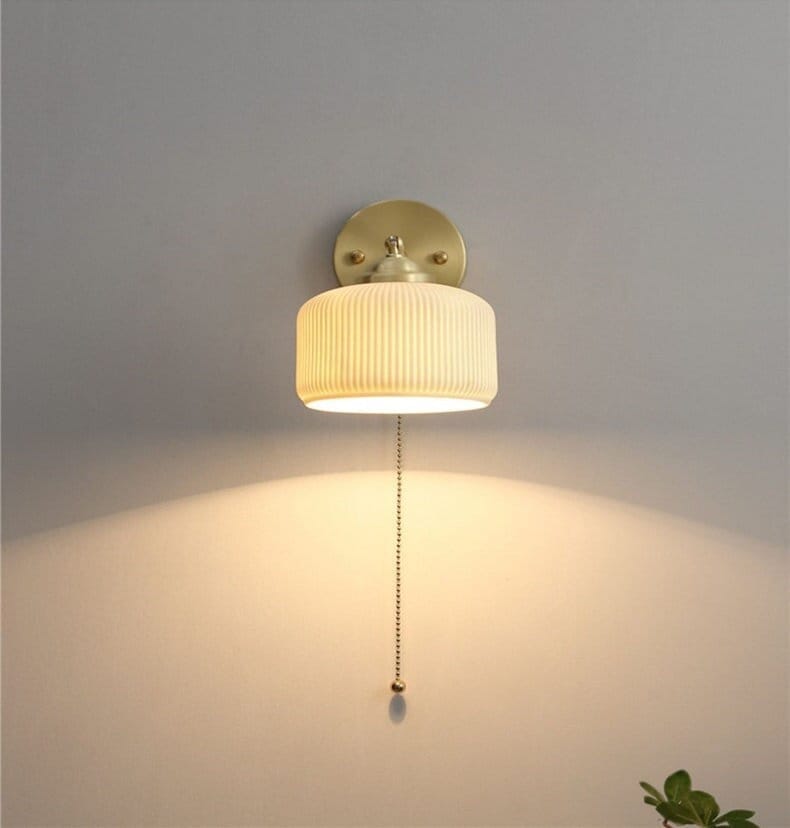 Diapole | Ribbed Ceramic Wall Light in Long Cylinder Lantern Shape with Bulb Short Cylinder NaLani